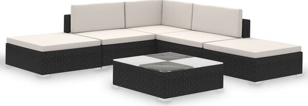 6 Piece Garden Lounge Set with Cushions Poly Rattan Black