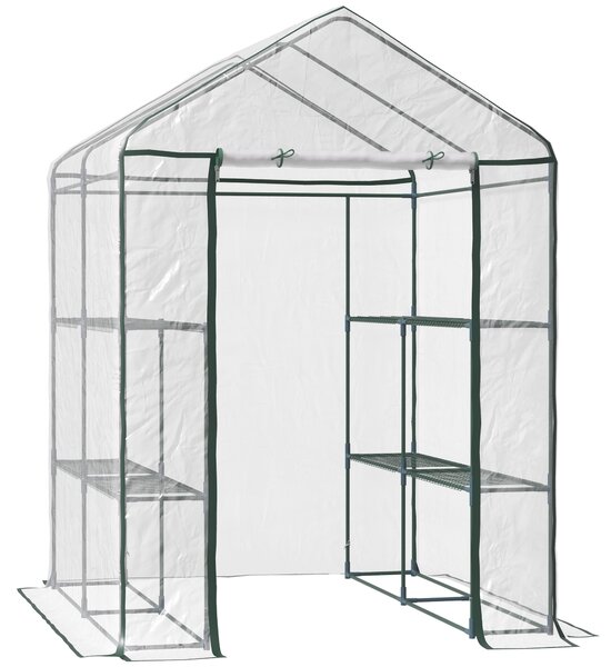 Outsunny 143 x 143 x 195 cm Walk-In Greenhouse 3 Tiers Portable Grow House w/ 8 Shelves, Metal Frame, PVC Film, Transparent