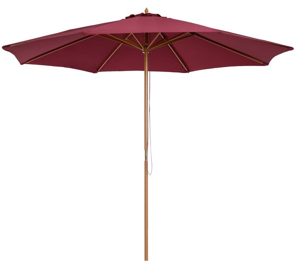 Outsunny ⌀3m Bamboo Wooden Market Patio Umbrella Garden Parasol Outdoor Sunshade Canopy, 8-ribs,Wine Red