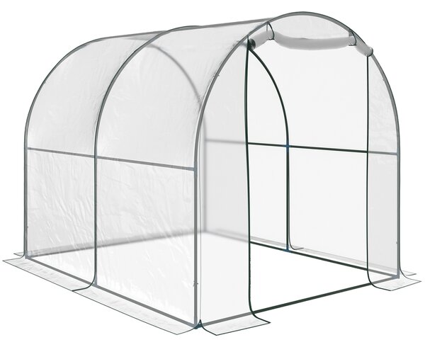 Outsunny Walk-in Polytunnel Greenhouse with Roll-up Door Transparent Tunnel Greenhouse with Steel Frame and PVC Cover, 2.5 x 2m Aosom UK