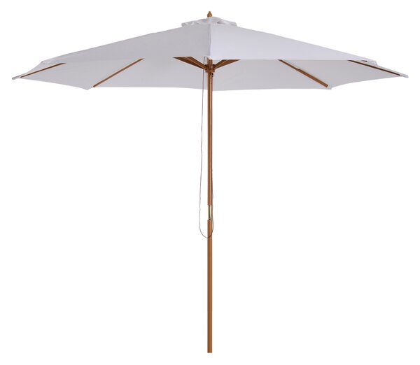 Outsunny 3(m) Fir Wooden Parasol Garden Umbrellas 8 Ribs Bamboo Sun Shade Patio Outdoor Umbrella Canopy, Cream White Aosom UK