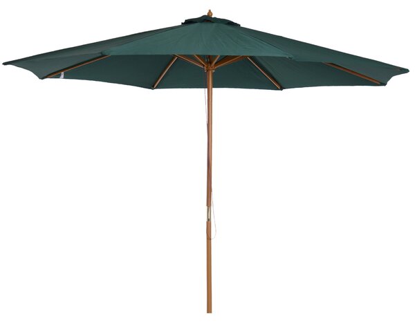 Outsunny 3(m) Wooden Patio Umbrella, Pulley Operated Garden Parasol with Rope Pulley Mechanism and 8 Ribs, Dark Green Aosom UK