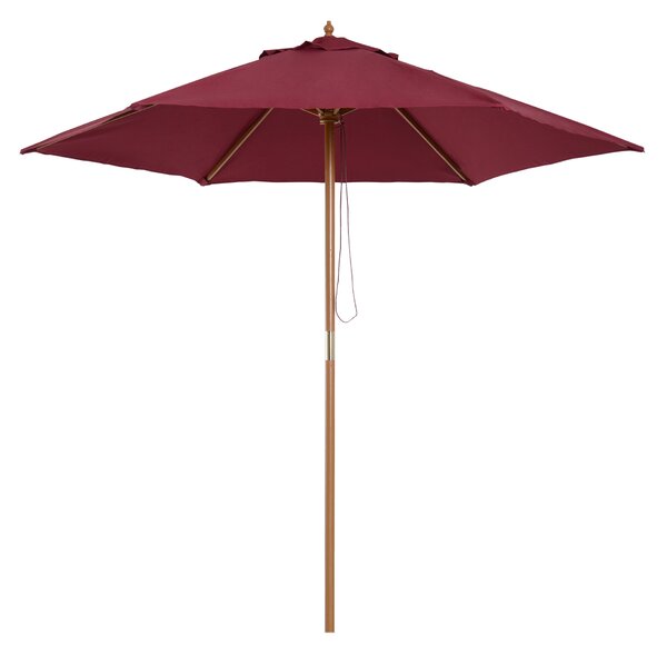 Outsunny Wooden Garden Parasol, 2.5m Outdoor Umbrella Sun Shade with Pulley System, Wine Red Aosom UK