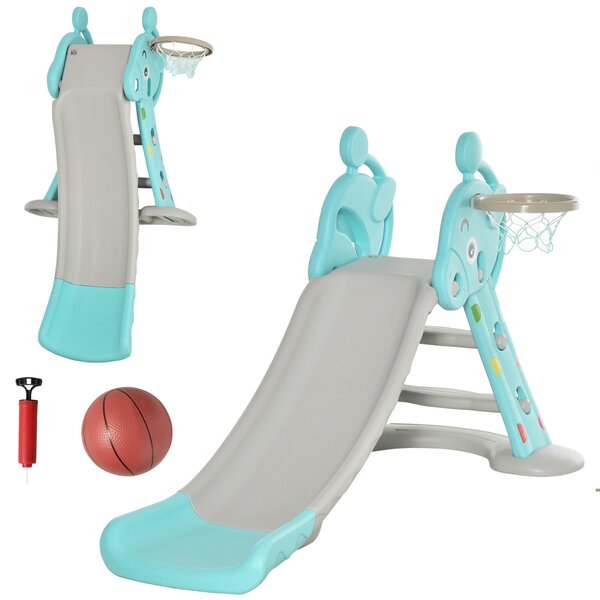 HOMCOM Kids 2 in 1 Slide with Basketball Hoop, Toddler Freestanding Slider Playset, 18 months - 4 Years - Deer Shaped, Blue Aosom UK