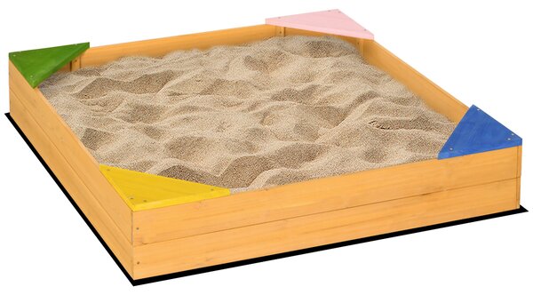 Outsunny Kids Wooden Sand Pit, Children Sandbox, with Four Seats, Non-Woven Fabric, for Gardens, Playgrounds Aosom UK