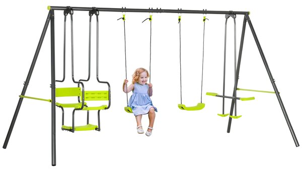 Outsunny Metal Garden Swing Set with Double Swings Glider Swing Seats Green