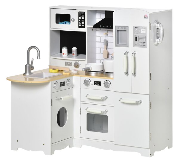 HOMCOM Kids Wooden Kitchen, Large Pretend Role Play Kitchen w/ Realistic Refrigerator, Microwave, Oven, Range Hood, Sink, Telephone Aosom UK