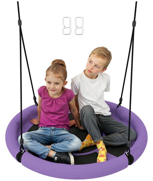 AIYAPLAY 100cm Diameter Nest Swing Seat for Kids with Height Adjustable Hanging Ropes for Outdoor, Playground, Garden, Purple