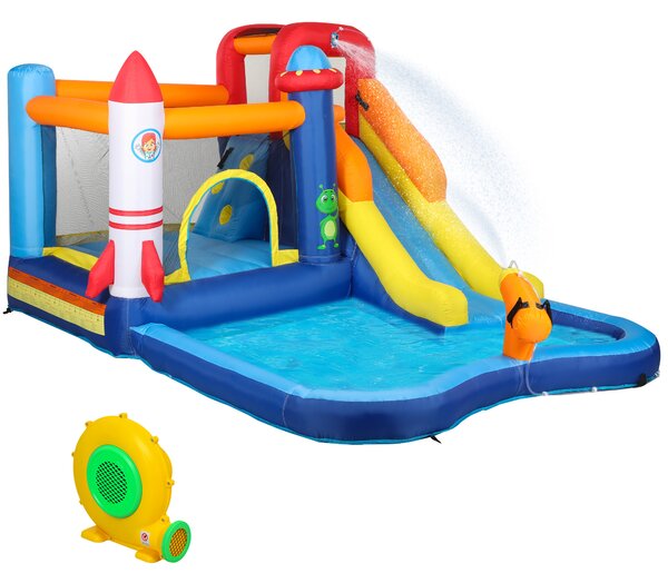 AIYAPLAY 5 in 1 Bouncy Castle for Children with 550W Blower, Water Slide, Splash Pool, Jumping Area, Climbing Wall, Cannon