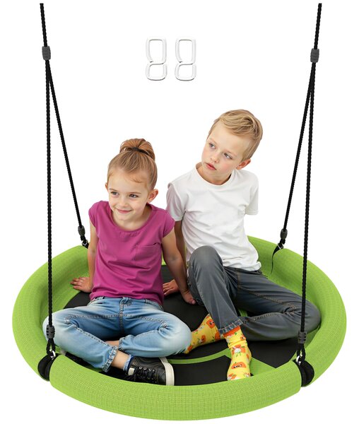AIYAPLAY 100cm Diameter Nest Swing Seat for Kids with Height Adjustable Hanging Ropes for Outdoor, Playground, Garden, Green