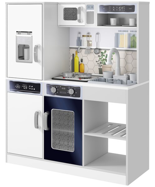 AIYAPLAY Pretend Play Toy Kitchen, Kids Kitchen Playset w/ Sounds and Lights Running Water, Coffee Maker, Refrigerator Aosom UK