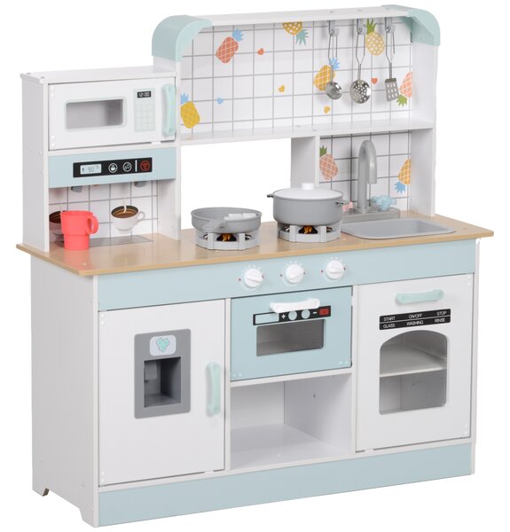 AIYAPLAY Toy Kitchen, Pretend Role Play Kitchen with Hob, Sound and Light, Coffee Machine, Ice Maker, Microwave
