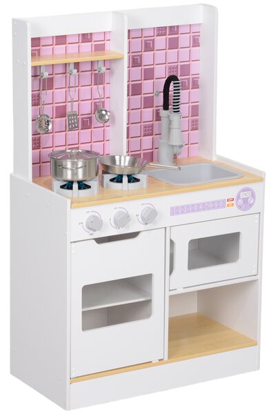 AIYAPLAY Kids Play Kitchen, Pretend Play Kitchen with Realistic Oven, Stove, Sink, Kitchen Accessories, White