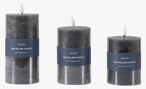Homespun LED Candle in Slate - Set of 3