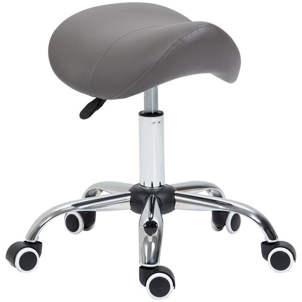 HOMCOM Cosmetic Stool 360° Rotate Height Adjustable Salon Massage Spa Chair Hydraulic Rolling Faux Leather Saddle Stool, Grey Aosom UK
