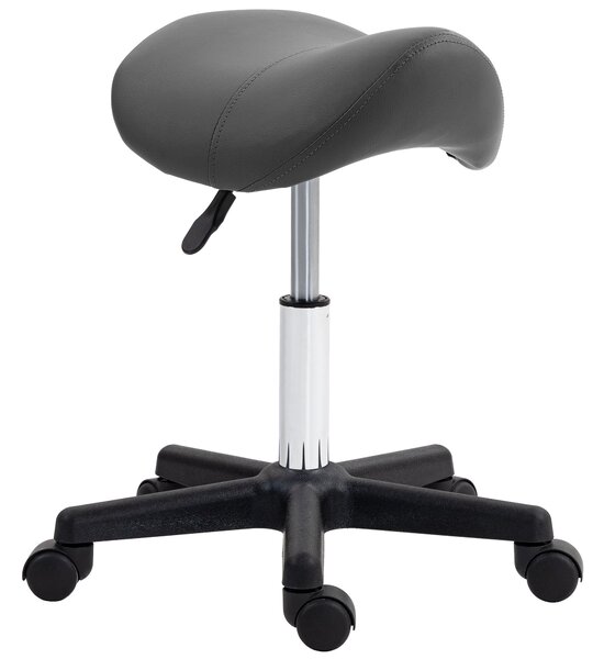 HOMCOM Saddle Stool, PU Leather Adjustable Rolling Salon Chair with Steel Frame for Massage, Spa, Beauty and Tattoo, Grey Aosom UK