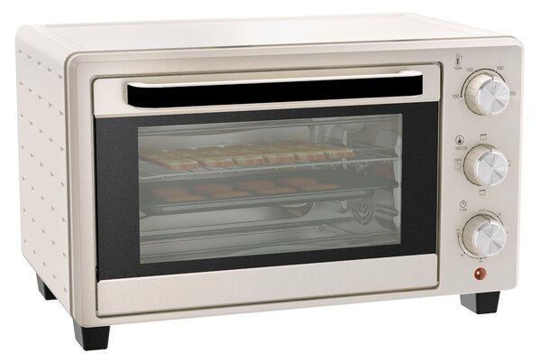 HOMCOM Mini Oven, 21L Countertop Electric Grill, Toaster Oven with Adjustable Temperature, Timer, Baking Tray and Wire Rack, 1400W, Cream Aosom UK