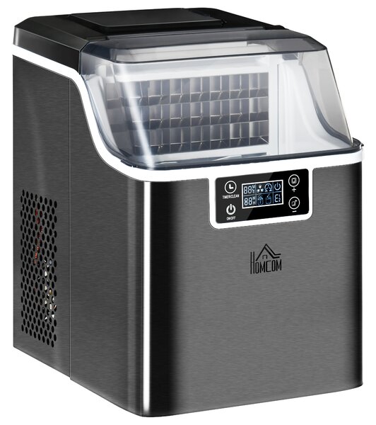 HOMCOM Ice Maker Machine Countertop, 20Kg in 24 Hrs, 24 Cubes Ready in 14-18Mins, Stainless Steel Ice Cube Maker, 3.2L w/ Adjustable Aosom UK