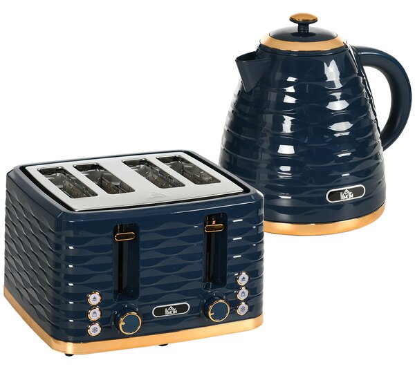 HOMCOM 3000W 1.7L Rapid Boil Kettle & 4 Slice Toaster, Kettle and Toaster Set with 7 Browning Controls and Crumb Tray, Blue