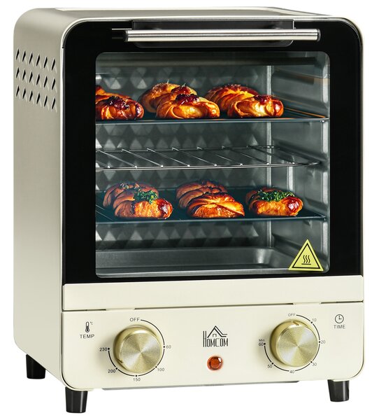 HOMCOM Convection Mini Oven, 15L Electric Oven & Grill w/ Adjustable Temperature, Timer, Baking Tray, Wire Rack, Crumb Tray, 1000W, Cream Aosom UK