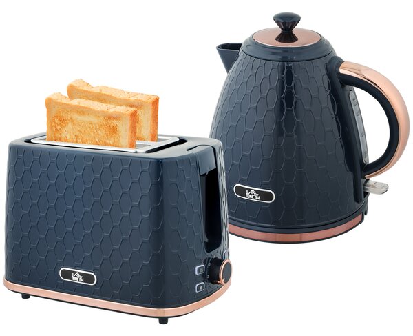 HOMCOM 1.7L 3000W Fast Boil Kettle & 2 Slice Toaster Set, Kettle and Toaster Set with Auto Shut Off, Browning Controls, Blue
