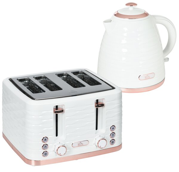 HOMCOM Kettle and Toaster Sets, 3000W 1.7L Rapid Boil Kettle & 4 Slice Toaster w/ 7 Browning Controls, Defrost, Reheat & Crumb Tray, Otter thermostat