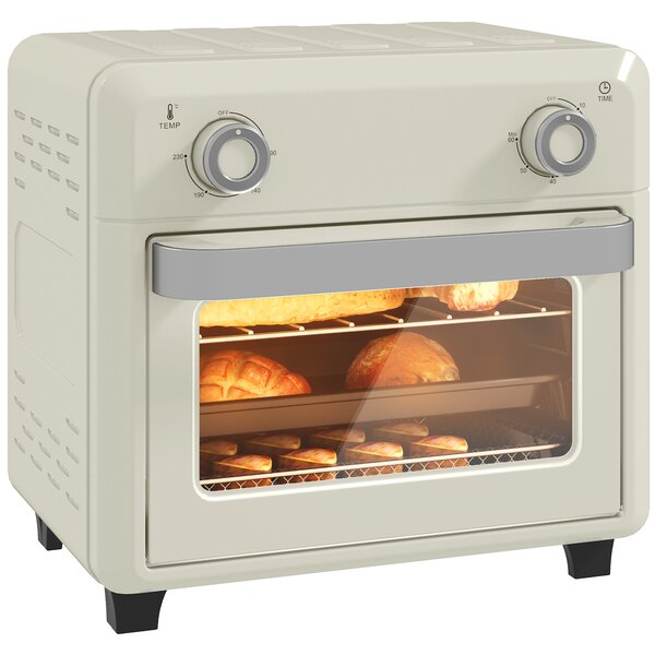 HOMCOM 10L Air Fryer Oven, Mini Oven, Oil Free Cooking, Grill, Roast, Bake, with Adjustable Temperature, Timer, 1000W, Cream White Aosom UK