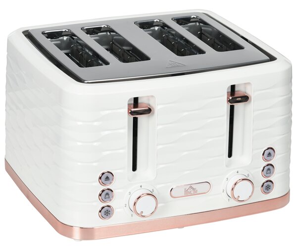 HOMCOM 4 Slice Toaster with 7 Browning Levels, High Lift, Reheat/Defrost/Cancel, Self-centring Function, Auto Off, 1600W, Cream White