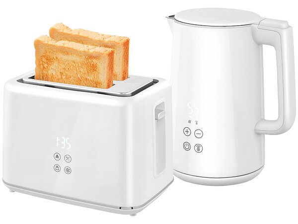 HOMCOM Kettle and Toaster Set, 1.5L 3000W Fast Boil Kettle with 7 Level Browning Controls, Defrost, Reheat, Cream White Aosom UK