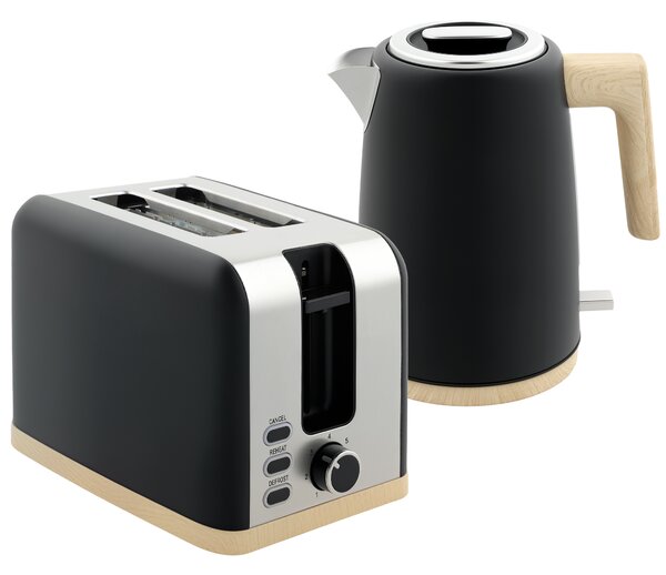 HOMCOM Kettle and Toaster Set, 1.7L 3000W Fast Boil Kettle & 2 Slice Toaster Kitchen Set, Defrost, Reheat, Auto Off, Boil-dry Protection, Black