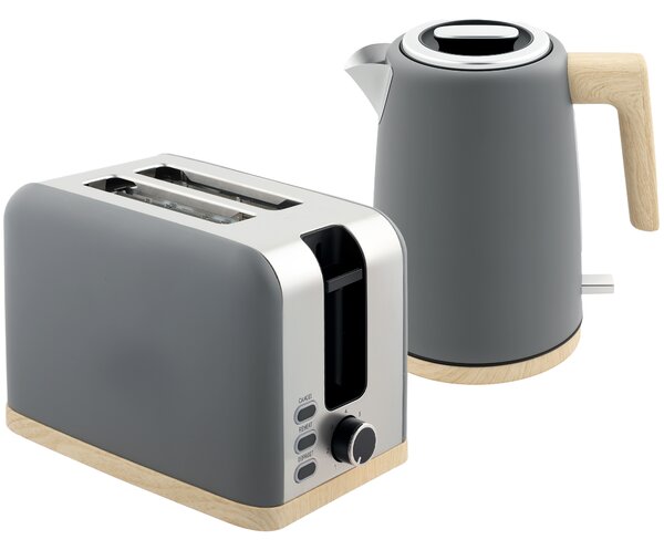 HOMCOM Kettle and Toaster Set, 1.7L 3000W Fast Boil Kettle & 2 Slice Toaster Kitchen Set with 7 Level Browning Controls, Boil-dry Protection, Grey