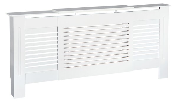 HOMCOM MDF Extendable Radiator Cover Cabinet Shelving Home Office Slatted Design White 139-208.5L x 20.5W x 82.5H cm Aosom UK