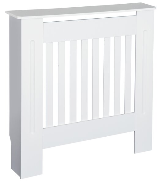 HOMCOM Vertical Slatted Radiator Cover, MDF Wooden Cabinet for Home Office, 78L x 19W x 81H cm, White Aosom UK