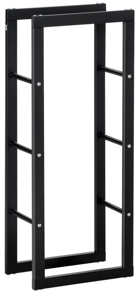 HOMCOM Metal Firewood Log Holder Tall Firewood Rack Indoor Outdoor Fireplace Wood Storage Shelf with Side Rails, Black, 40W x 25D x 100H cm