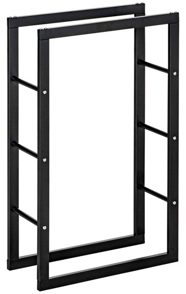HOMCOM Metal Firewood Log Holder Tall Firewood Rack Indoor Outdoor Fireplace Wood Storage Shelf with Rust-Resistant, Black, 60W x 25D x 100H cm