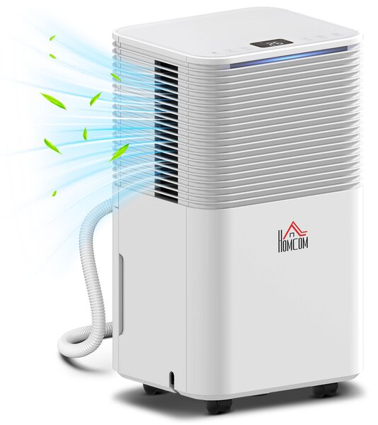 HOMCOM 12L/Day Low-Energy Dehumidifier for Home Laundry Room Bedroom, Electric Moisture Air De-Humidifier with 3 Modes, White Aosom UK