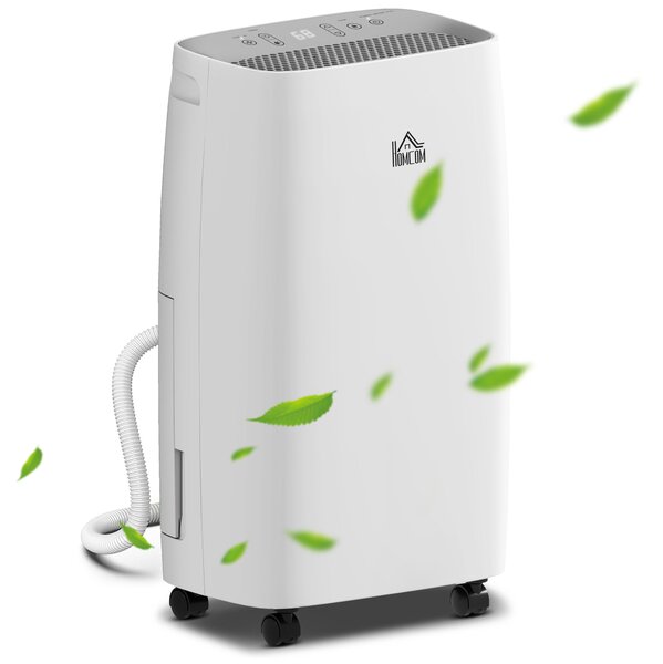 HOMCOM 12L/Day Dehumidifier w/ 24H Timer, 2 Speed Modes, 2500ml Portable Dehumidifier w/ Four Wheels for Home Laundry, White Aosom UK