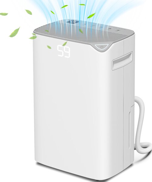 HOMCOM 20L/Day Dehumidifier w/ Continuous Drainage, 2.5L Water Tank, 24H Timer, Digital Humidity Display, Air Purifier for Home Laundry, White Aosom UK