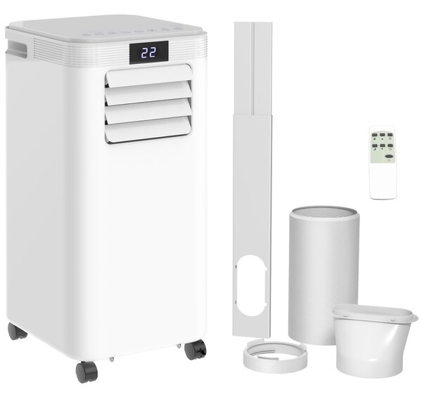 HOMCOM 8000 BTU 4-In-1 Compact Portable Mobile Air Conditioner Unit Cooling Dehumidifying Ventilating w/ Fan Remote LED Display 24 Hr Timer Aosom UK
