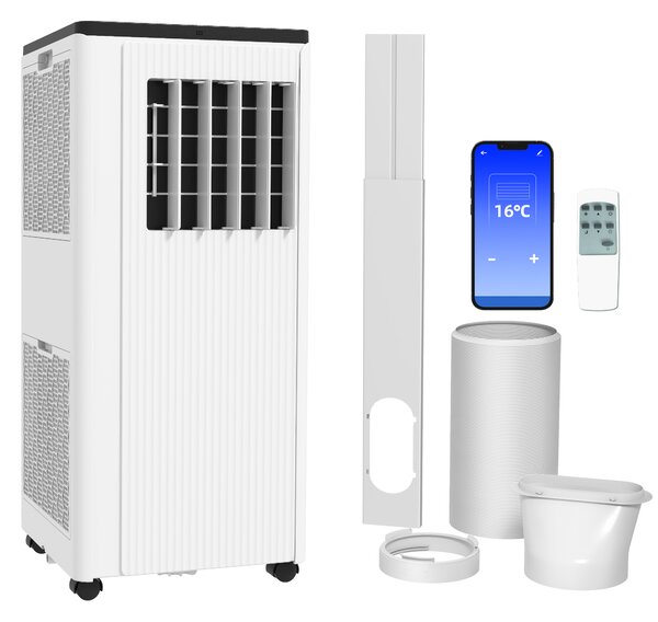 HOMCOM 9,000 BTU Mobile Air Conditioner, 20m², Smart Home WiFi, with Dehumidifier, Fan, 24H Timer, Window Kit, White Aosom UK