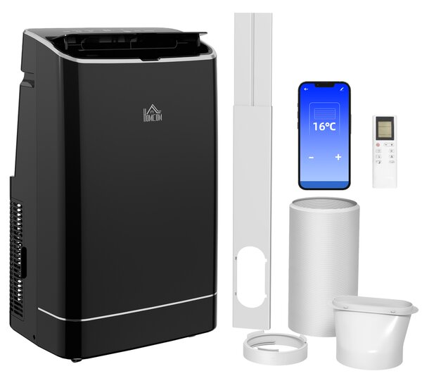 HOMCOM 14,000 BTU Mobile Air Conditioner, 35m², Smart Home WiFi, with Dehumidifier, Fan, 24H Timer, Window Kit, Black Aosom UK