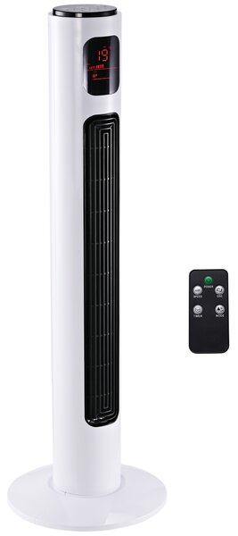 HOMCOM Freestanding 38'' Tower Fan with 3 Speeds, 3 Modes, 12h Timer, 70 Degree Oscillation, LED Panel, Remote Control, White Aosom UK