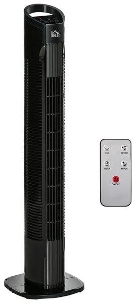HOMCOM Freestanding Tower Fan, 3 Speed 3 Mode, 7.5h Timer, 70 Degree Oscillation, LED Panel, 5M Remote Controller, Black Aosom UK