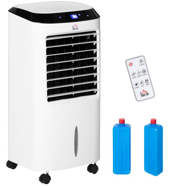 HOMCOM Portable Air Cooler, Evaporative Anion Ice Cooling Fan Water Conditioner Humidifier Unit w/3 Speed, Remote Controller, Timer Aosom UK