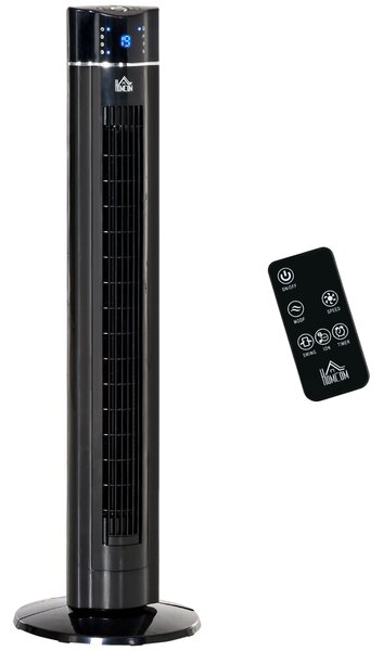 HOMCOM 42" Anion Tower Fan Cooling for Bedroom with 3 Speed, 8h Timer, Oscillating, LED Panel, Remote Controller, Black