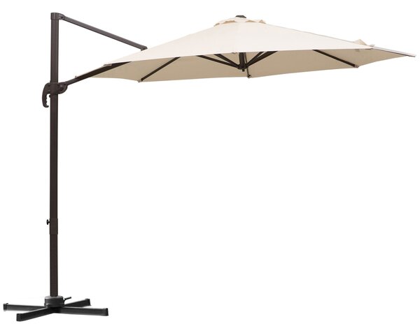 Outsunny Banana Parasol 3M Cantilever Umbrella with Cross Base, Aluminium Frame, 360° Rotation, Hand Crank, Beige Aosom UK