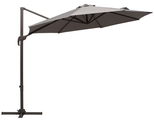 Outsunny 3M Roma Umbrella Sun Shade Cantilever Hanging Parasol w/ Cross Base Hand Crank Aluminium Frame 360°Rotation - Grey Aosom UK