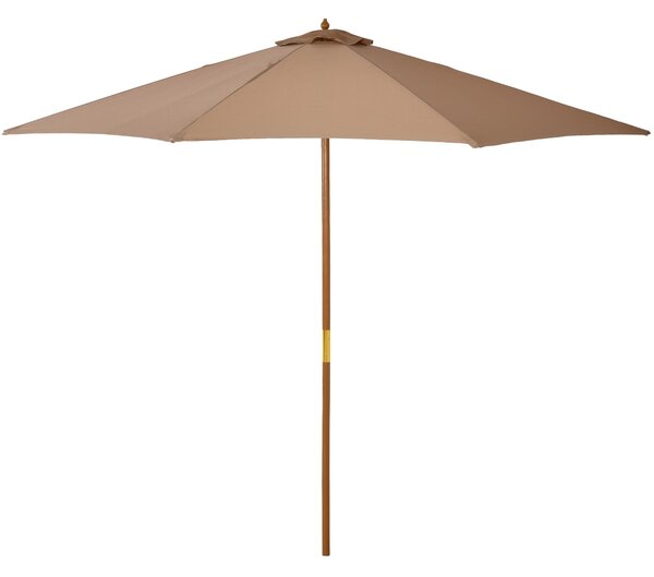 Outsunny 3(m) Garden Umbrella Wooden Parasol 8 Ribs Bamboo Sun Shade Patio Outdoor Umbrella Canopy Khaki