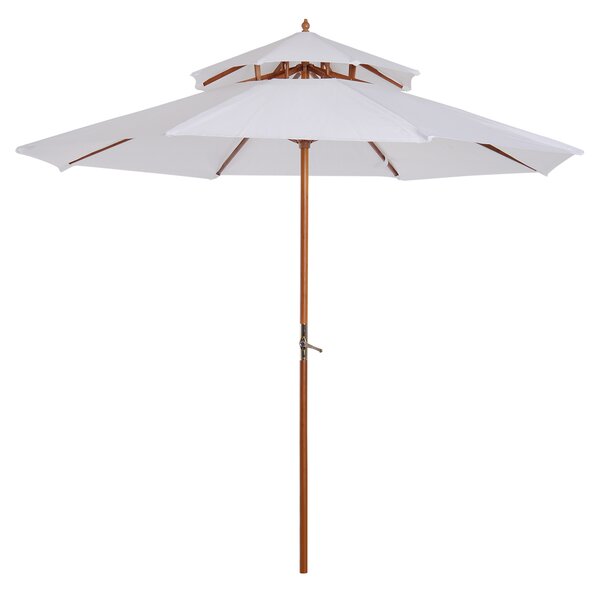 Outsunny Waterproof 2.7m Patio Umbrella Double Tier Garden Parasol Umbrella Outdoor Sun Umbrella Sunshade Bamboo Parasol Cream White Aosom UK