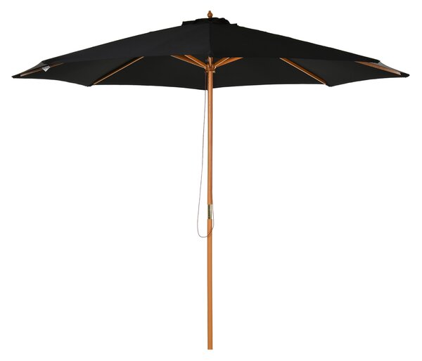 Outsunny Bamboo Style Garden Parasol, 閳扁偓3m Outdoor Patio Umbrella with 8 Ribs Sunshade Canopy, Black Aosom UK